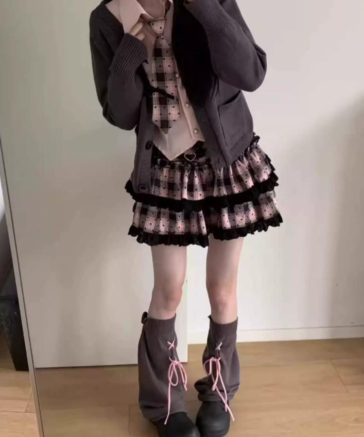 Ekoseli Lolita Gömlek Etek Takımı
