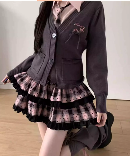 Ekoseli Lolita Gömlek Etek Takımı