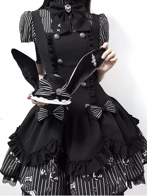 Siyah Beyaz Çizgili Lolita Elbise