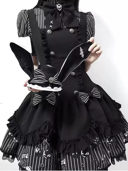 Siyah Beyaz Çizgili Lolita Elbise