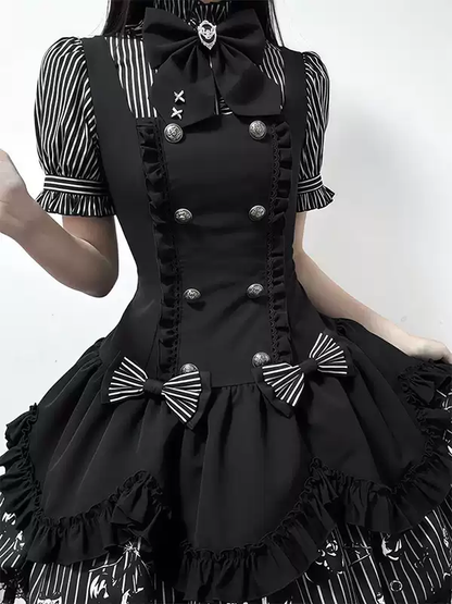 Siyah Beyaz Çizgili Lolita Elbise
