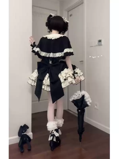 Tavşan Detaylı Siyah Beyaz Lolita Elbise