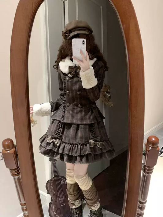 Kahverengi Lolita Tarzı Etek Takımı