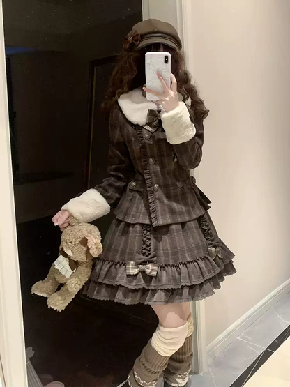 Kahverengi Lolita Tarzı Etek Takımı