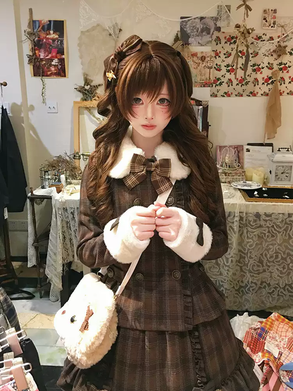 Kahverengi Lolita Tarzı Etek Takımı