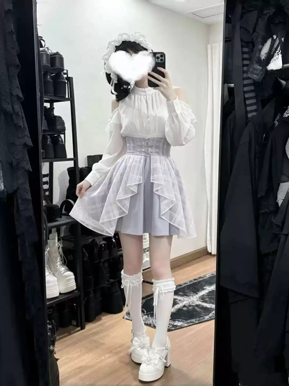 Fileli Beyaz Lolita Elbise
