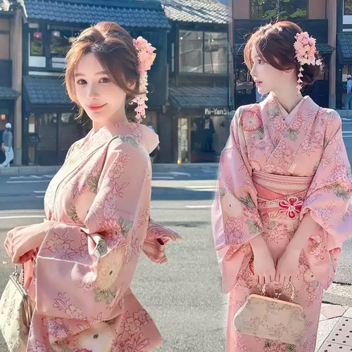 Japon Tarzı Pembe Sevimli Kimono