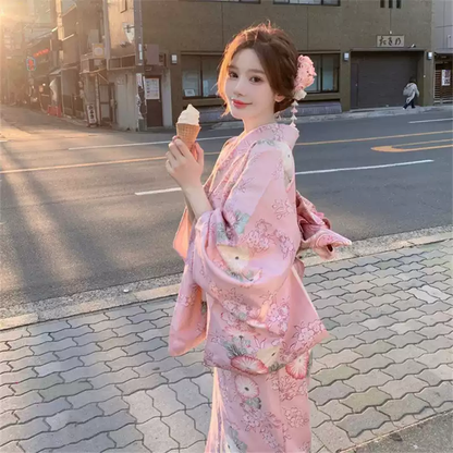 Japon Tarzı Pembe Sevimli Kimono