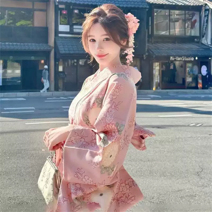 Japon Tarzı Pembe Sevimli Kimono