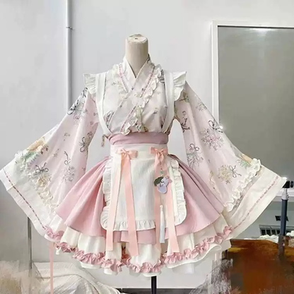 Mint Çiçekli Japon Elbisesi