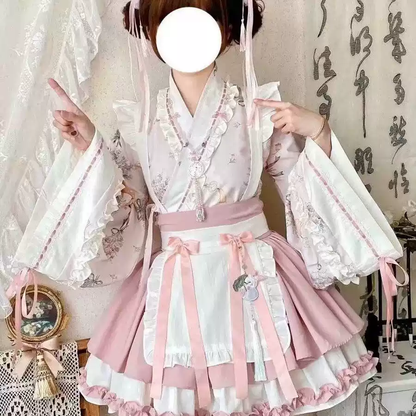 Mint Çiçekli Japon Elbisesi