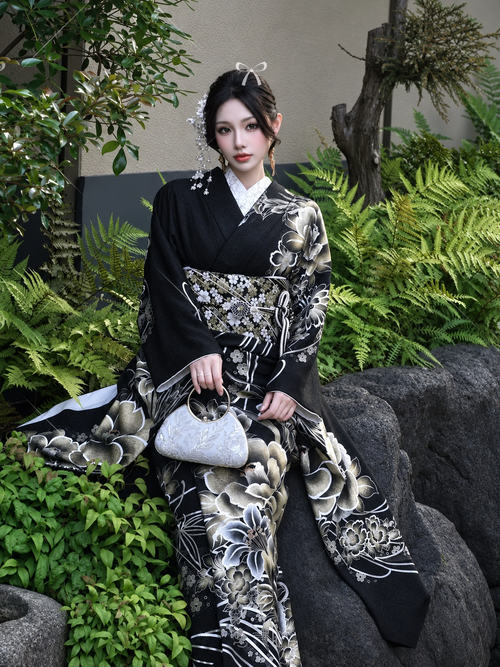 Japon Tanrıça Tarzı Siyah Kimono
