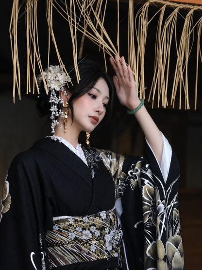 Japon Tanrıça Tarzı Siyah Kimono