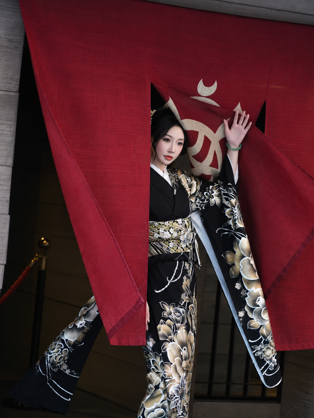 Japon Tanrıça Tarzı Siyah Kimono