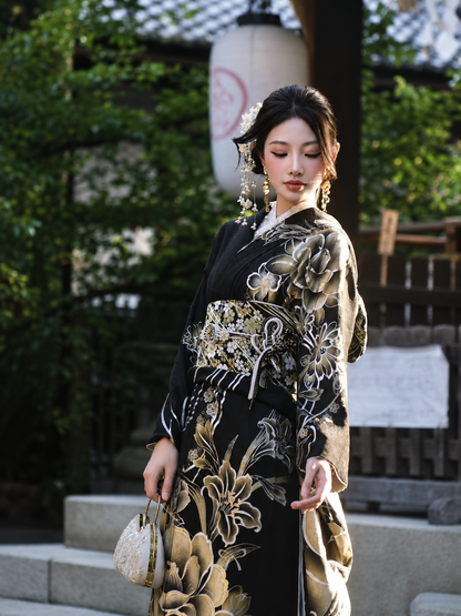 Japon Tanrıça Tarzı Siyah Kimono