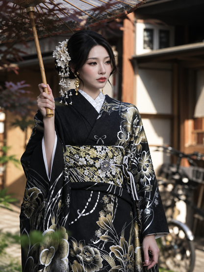 Japon Tanrıça Tarzı Siyah Kimono