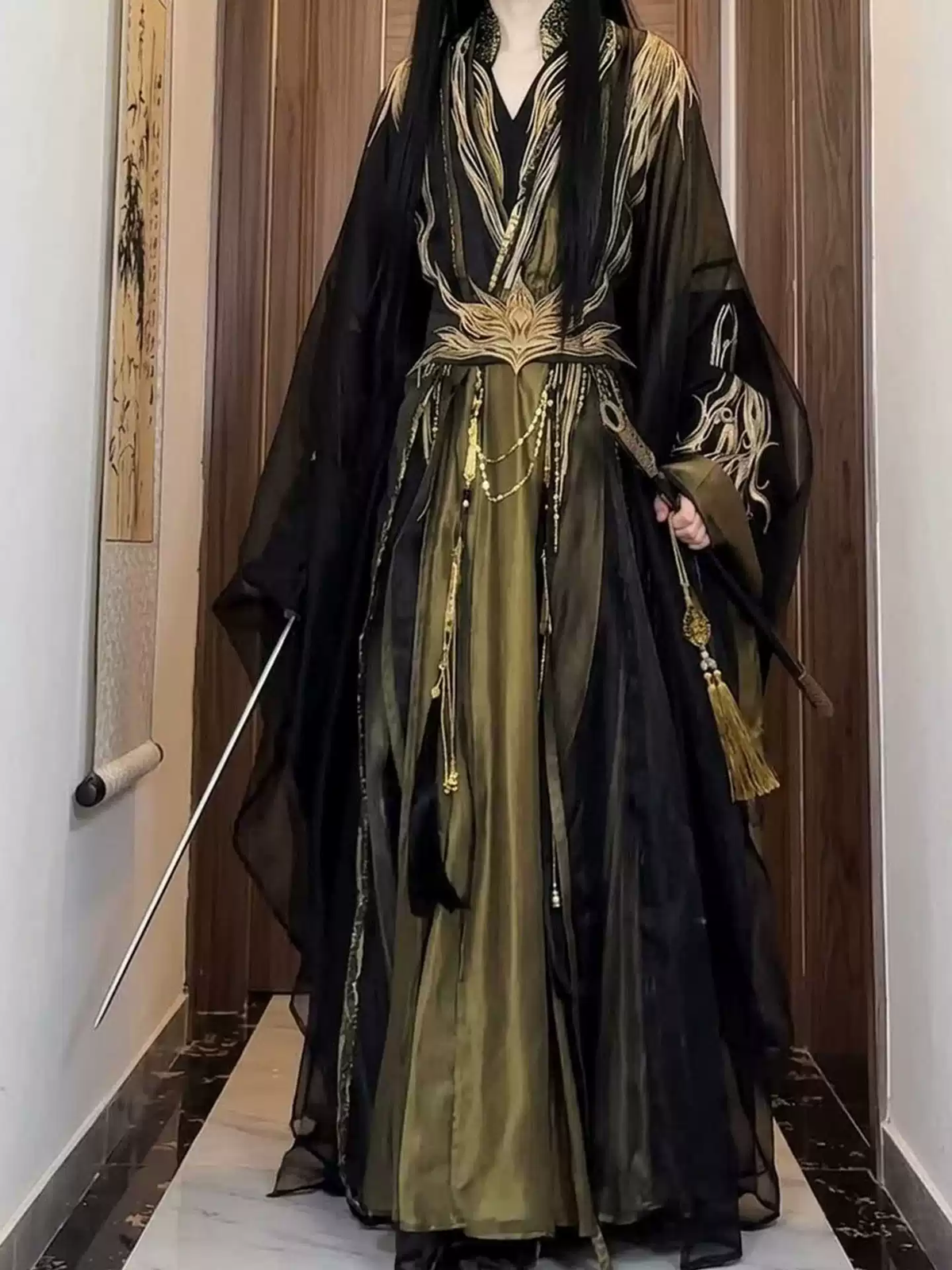 Siyah/Sarı İşlemeli Hanfu