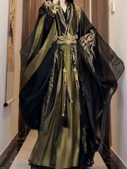 Siyah/Sarı İşlemeli Hanfu